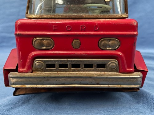 1960s BANDAI Ford Fire Brigade Tin Toy Truck Battery Op Ladder Truck Incomplete - Picture 8 of 14