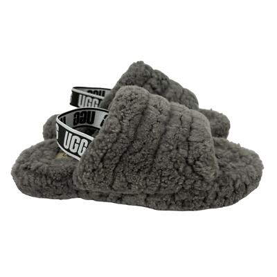 UGG Fluff Yeah Slide Slippers Kids Size Charcoal Gray Sheepskin Rubber  Sole