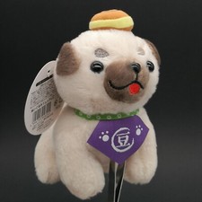 Kawaii BABY PUG PUPPY DOG w Red Bean Bun on Head 6" Mini Plush Animal Toy Doll