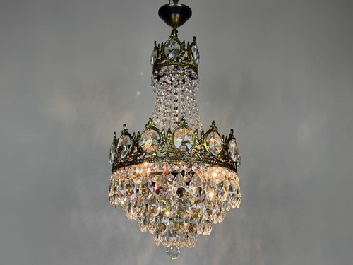 Antique / Vintage French Crystal Chandelier Lighting Fixture Ceilibg Lamp 1960's - Picture 6 of 12