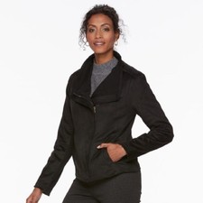 Chaps Womens Black Faux Suede Full Zipper Pockets Moto Jacket Sz M Nwt