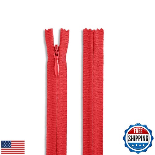 Fire Red Zipper 18" Invisible Zipper Heavy Duty Zippers Non Separating Zipper - Picture 4 of 4