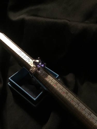 925 Sterling Silver ring with Amethyst Colored & white stones Baguette & Round - Picture 2 of 3