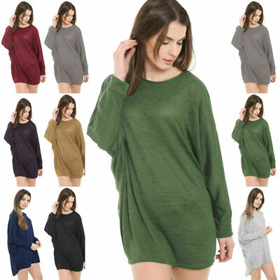 Neu Langarm-Top Tunika Baggy Shirtkleid für Damen Fledermaus UK-Größe 8 26