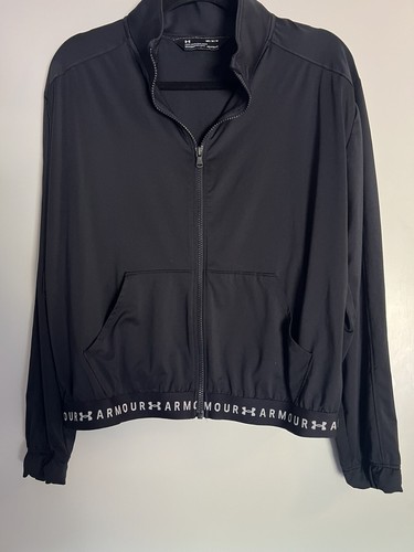 Under Armour Damenjacke lockere Passform HeatGear durchgehender Reißverschluss schwarz Logo Größe Medium