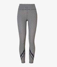 Tory Burch Tory Sport 7/8 Leggings High Rise Diagonal T Navy Size L New w Tags