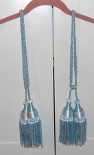 UNBRANDED LIGHT BLUE & WHITE 2 PACK CURTAIN DRAPERY TASSEL ROPE TIE-BACKS