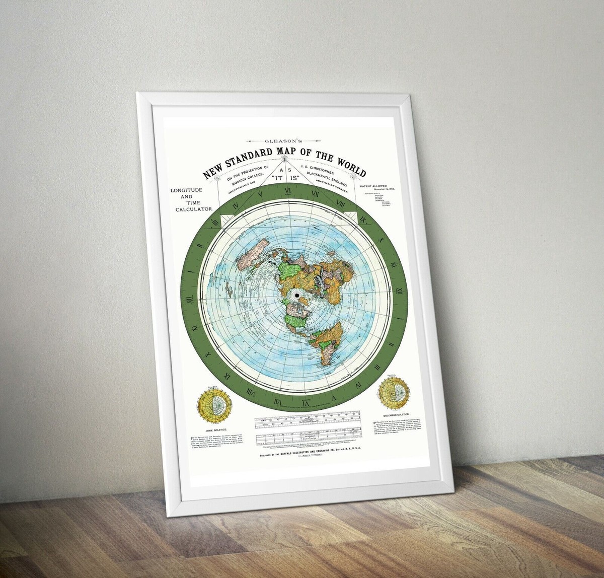 Gleason's New Standard Map of the World 1892. Vintage