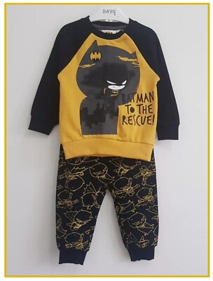 DC Comics Baby Boys 6-9m Batman Jogger Bottoms & Sweater 2pc Character Set NEW