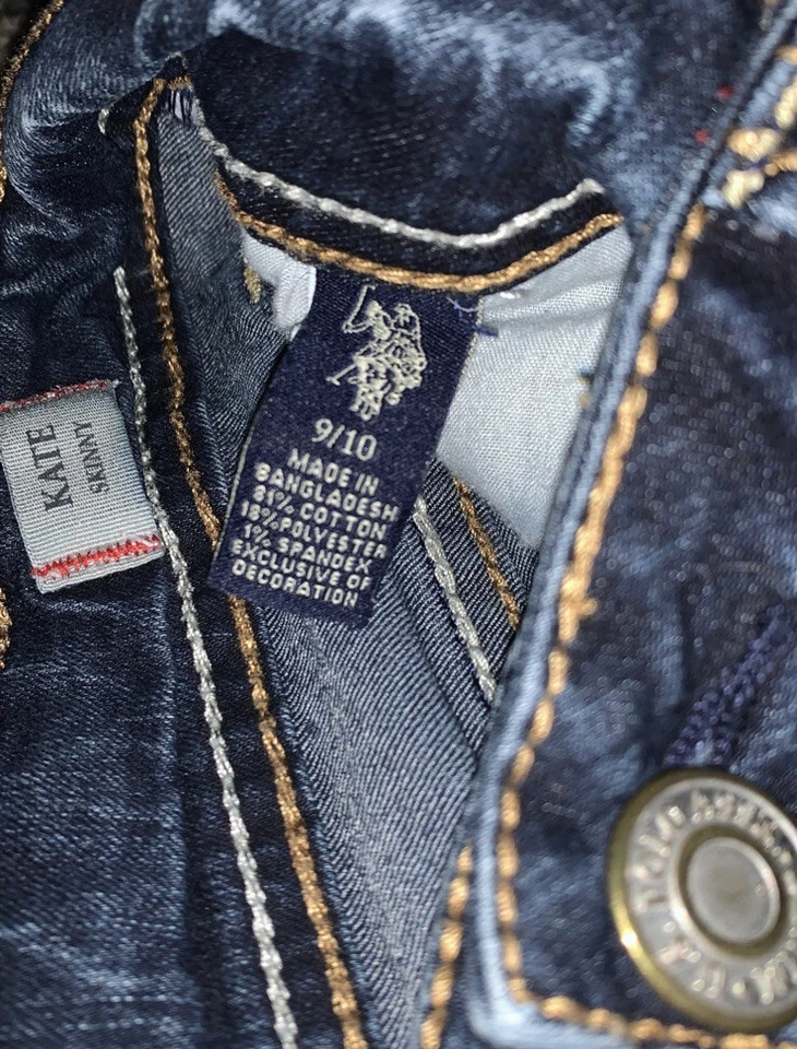 US Polo Assn Size 9/10 Kate Skinny Stretch 30" Inseam Denim Low-Rise Blue Jeans - Image 2 of 3