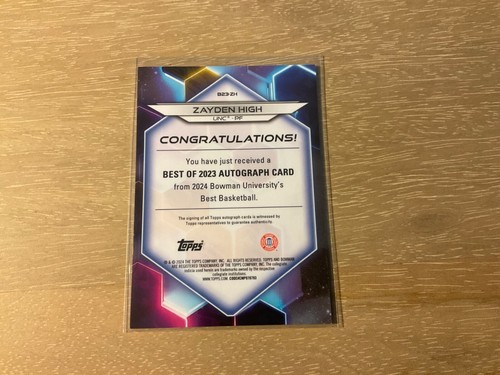2023-24 Bowman Best University Basketball Zayden High Refractor Auto 61/125 SP - Picture 2 of 2