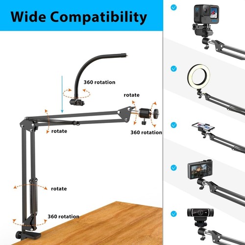 Articulating Phone Stand and Ring Light Setup for Cooking & Nail Art Videos - Picture 7 of 9