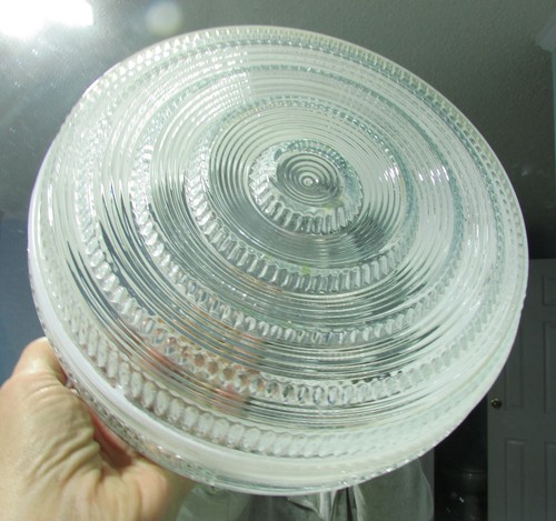 Vintage Art Deco Round Glass CEILING LAMP SHADE with 7¾" Fitter 2 White Stripes - Picture 2 of 21