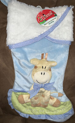 BABY S FIRST CHRISTMAS STOCKING PLUSH GIRAFFE BLUE SUPER CUTE!!