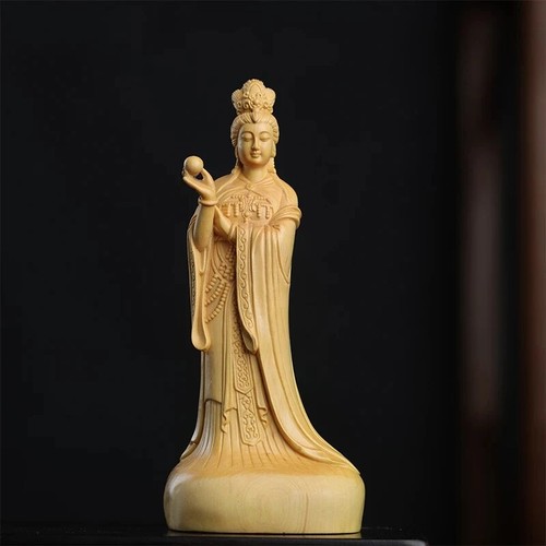 Buchsbaum 12 cm Mazu Skulptur Holzschnitzerei Meeresgöttin Figur Feng Shui Ma Zu - Bild 3 von 3