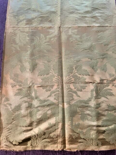 Chartreuse Flower, Grapes, Tassels French Antique Silk Damask Fabric Panel - Picture 2 of 7