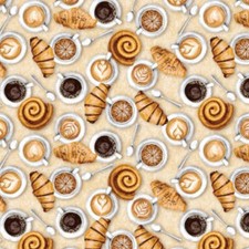 For The Love Of Coffee Coffee Pastries Cotton Fabric