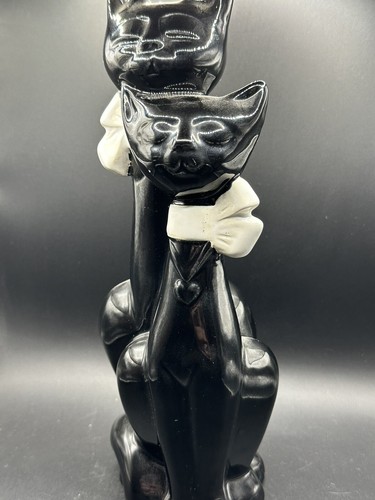 Vintage Ceramic Kitty Cat Couple Long Neck Black Figurine Sculpture JIE Sweden - Picture 3 of 9