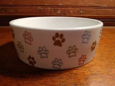 Fringe Studio Dog Cat Ceramic Bowl Dish 5" Multi-Colored Paw Prints