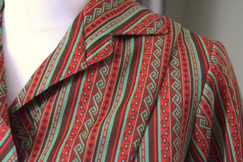 VINTAGE HANDMADE ethnic boho hippie green red striped tunic dress top SIZE M - Picture 7 of 12