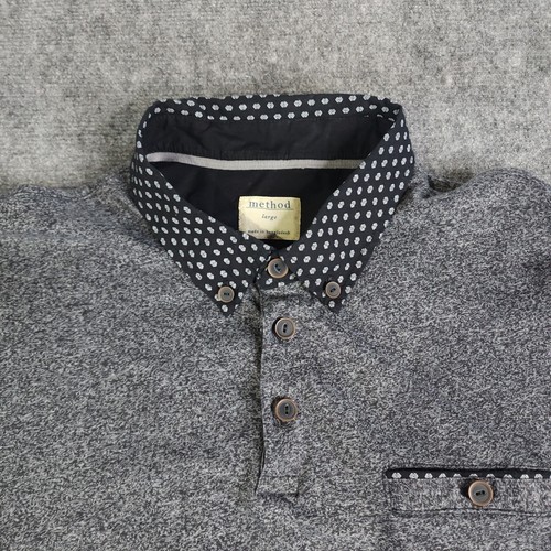 Method Polo Shirt Medium Button Down Collar Gray Solid Short Sleeve Mens - Picture 3 of 8