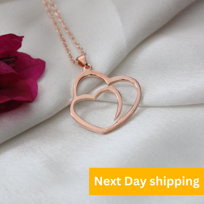 Gold Double Heart Necklace, Valentines day gift, Handmade Jewelry, Great Gift