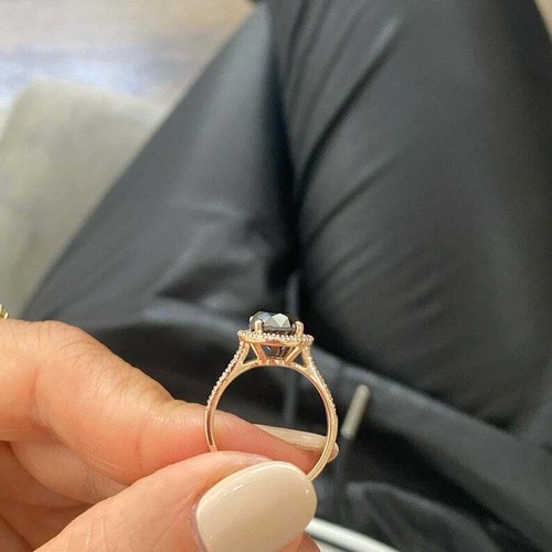Anillo de halo de compromiso de oro amarillo de 14 quilates de corte redondo ... - Imagen 5 de 6