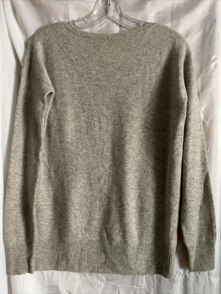 Suéter Aqua Cashmere Cuello Redondo 100% Cachemira Gris Cabeza de Caballo XS Foto 3 de 4