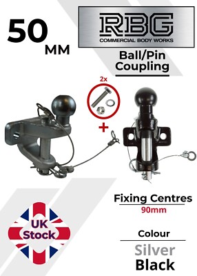 Tow Bar Ball/Pin Coupling 50mm Tow Hitch E approved Tow Jaw Black/Silver + B/N/W