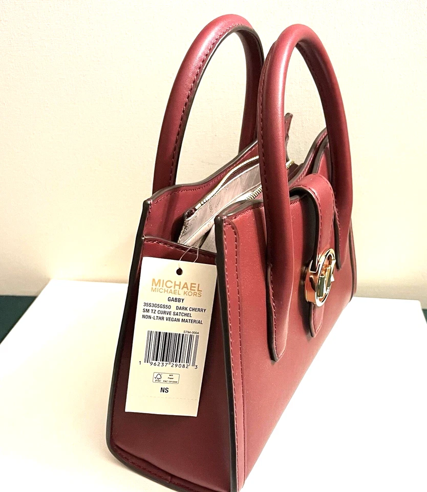 Nuevo con etiquetas Bolso Cartera Michael Kors Gaby Cuero Vegano Top Cremallera Cereza Oscura Foto 2 de 4
