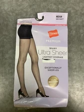 Hanes Silky Ultra Sheer Control Top Tights Barely Black Women's Size M NEW *