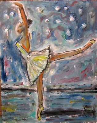 ONE BALLERINA 8x10 oil painting woman ballet dance WOOD original signed Crowell