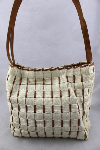$465 DE VECCHI HAMILTON HODGE Bolso de Cuero Tejido Marrón Marfil Italia - Imagen 4 de 6