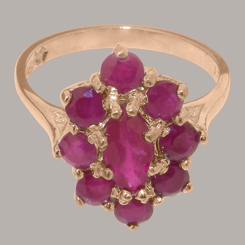 Solid 9k Rose Gold Natural Ruby Womens Cluster Ring - Sizes 4 to 12 - Picture 4 of 5