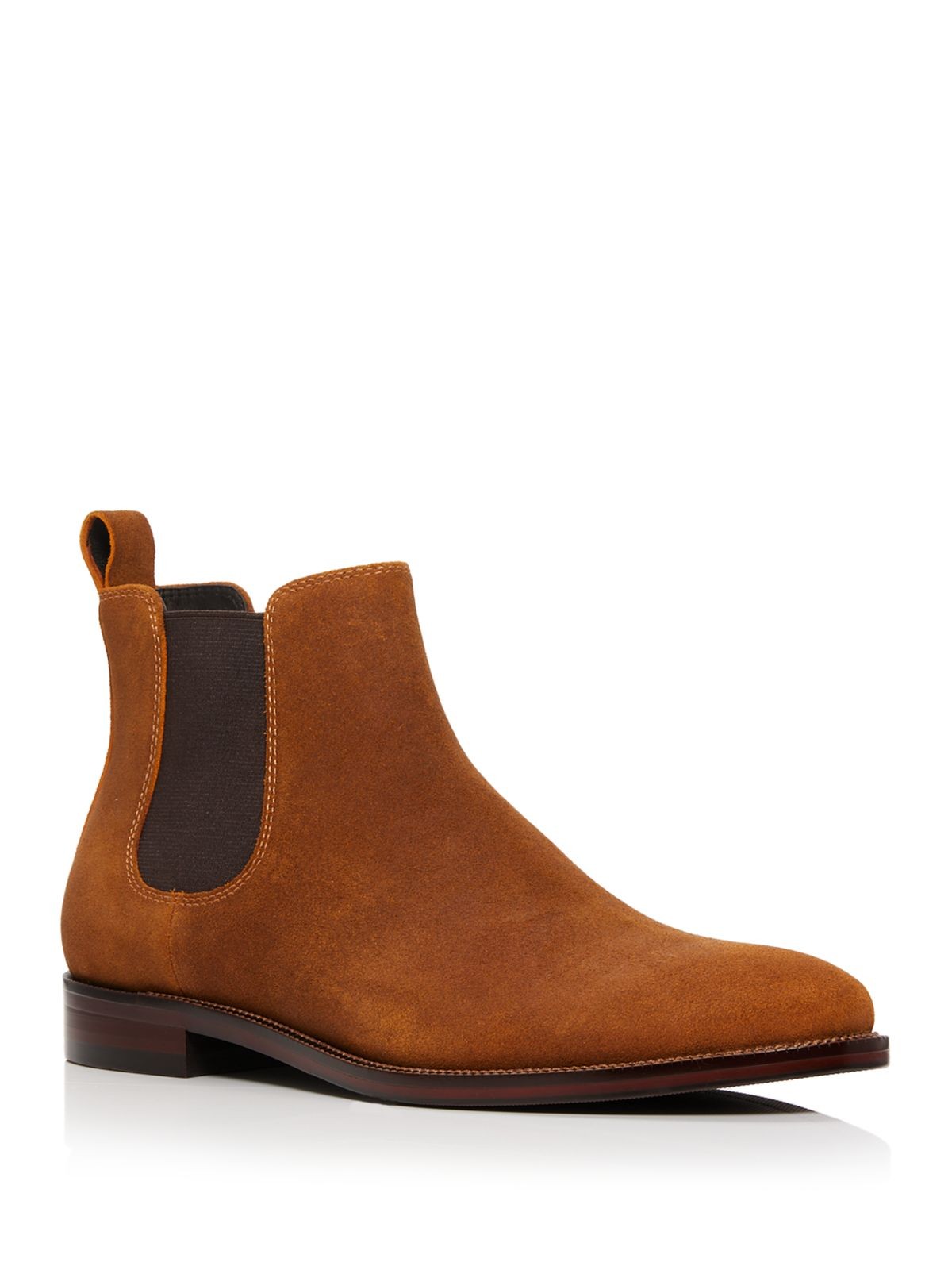 Designer Mens Brown Leather Chelsea Boots with Block Heel Size 7.5