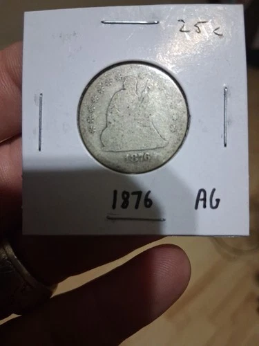 1876 P Liberty Seated Quarter - 90% Silver Coin - Philadelphia. Cool Date