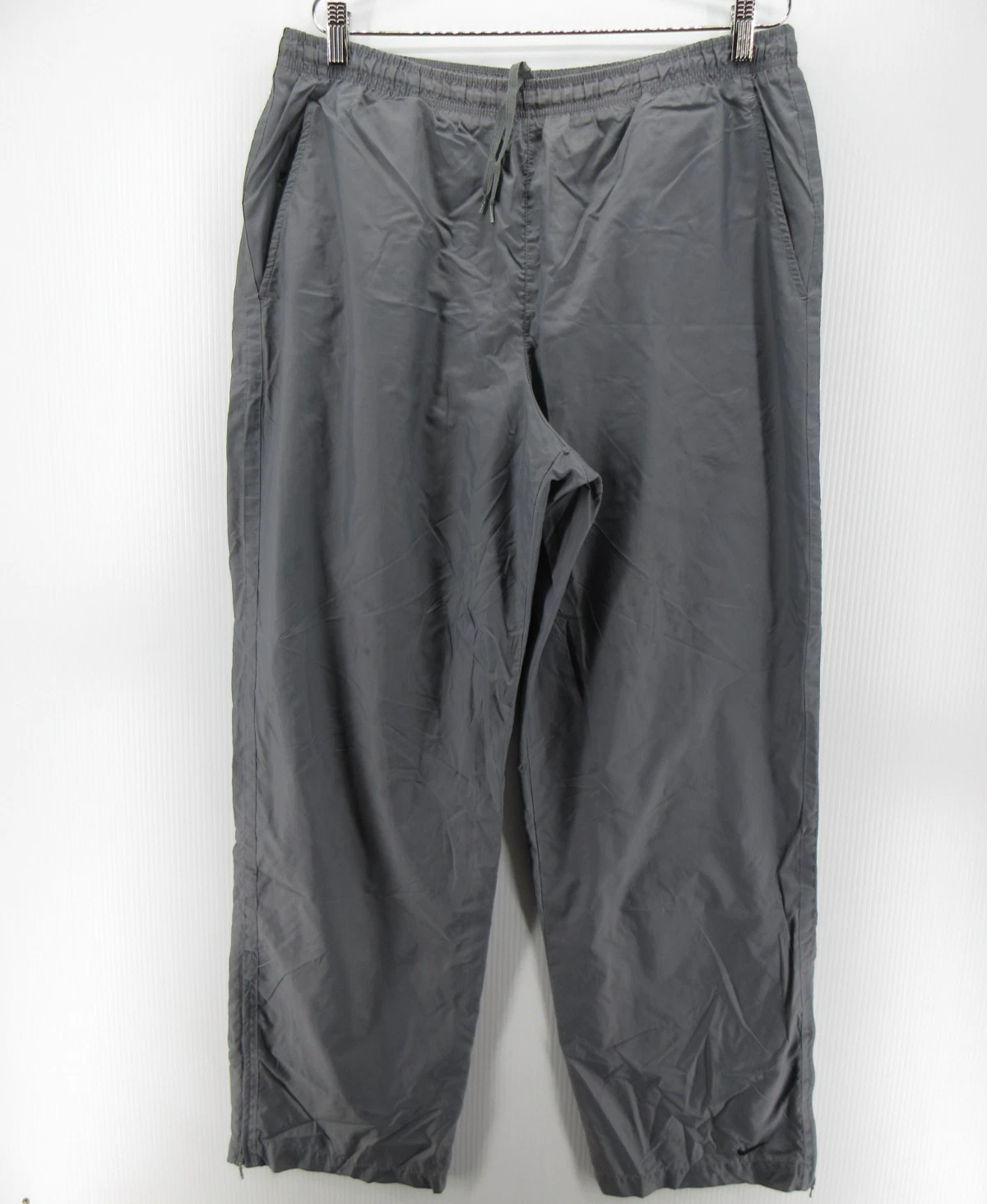 VINTAGE Nike Pants Men Large Gray Track Windbreaker Warm Up Baggy Ankle Zip Y2K*