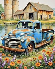 Farmhouse Truck Flower DIY Paint by Numbers Kit for Adults Beginners Wall Art