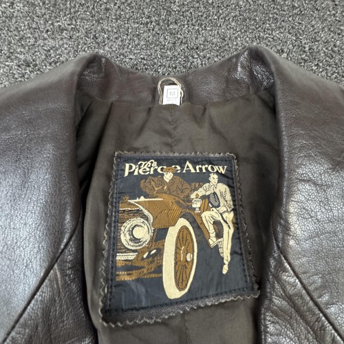 Pierce Arrow Leather Jacket Mens Medium Brown Belted Vintage Style Trench Coat - Picture 5 of 11