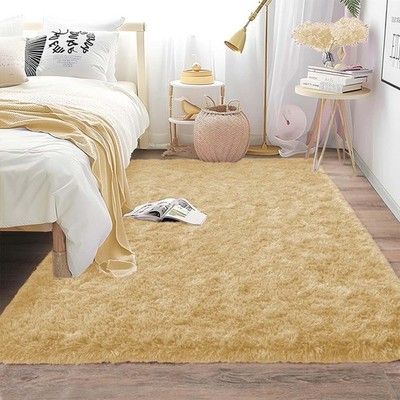 Beige 3x5 Washable Small Area Rugs For Living Room  Soft & Fluffy Bedside Shag R