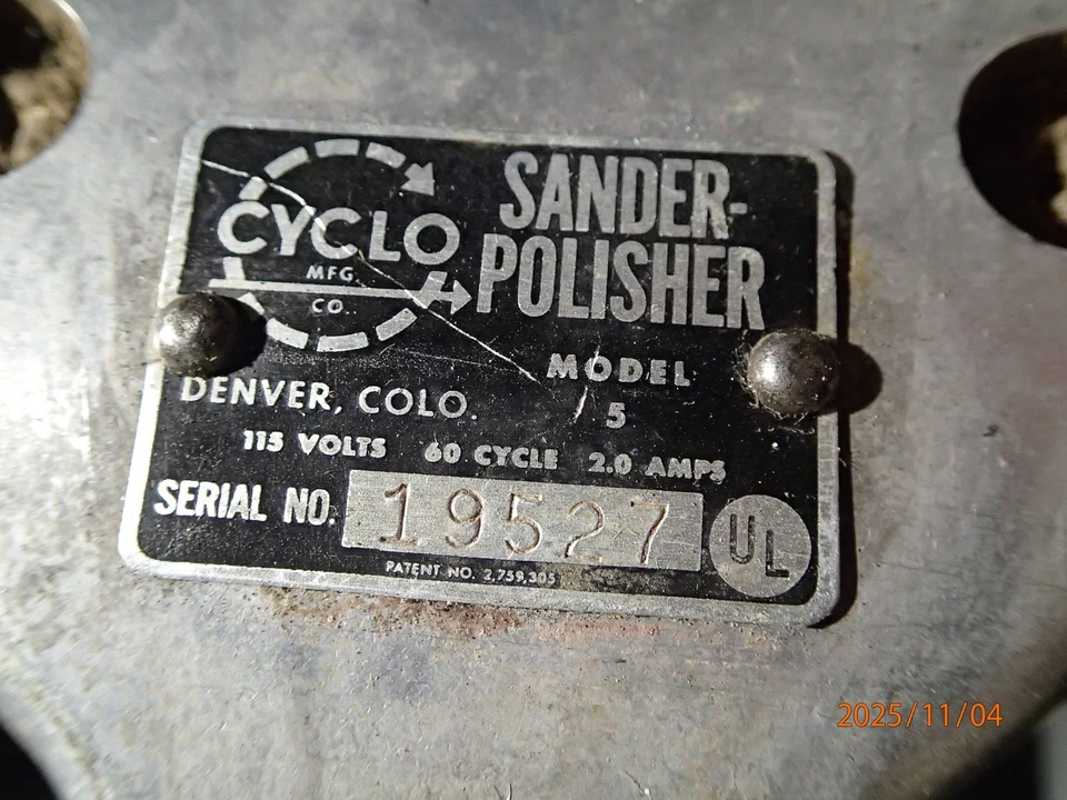 Cyclo 型号 5 Sander 缓冲抛光机 工作 美国制造 丹佛 Colo。 — 第 4/4 张图片