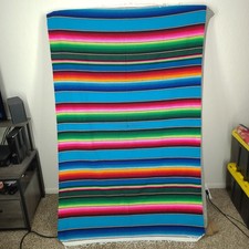 Vtg Mexican Woven Southwest Handmade Blanket Saltillo Rug Serape 48 X 77 Fringe