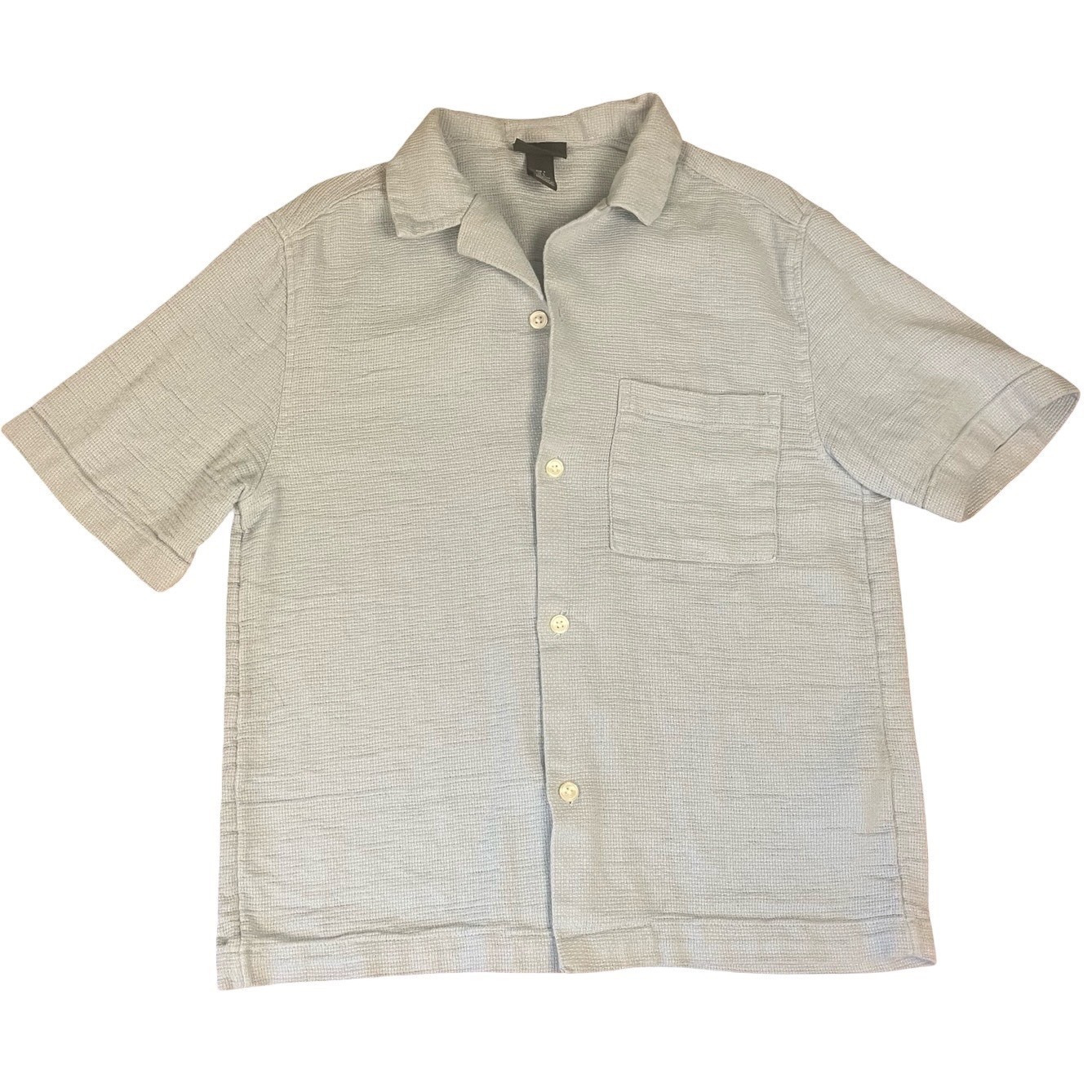 HM Mens Regular Fit Short Sleeve Button Up Shirt Light Blue Textured Small-image