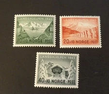 NORWAY SCOTT #B32-B34 WINTER RELIEF SEMI-POSTAL STAMPS MH SET OF 3