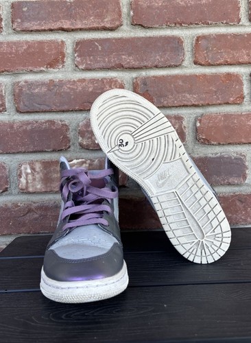 Nike Air Jordan 1 AJ1 Retro Mid GS SE Metálico Púrpura Zapatos AV5174-400 Talla 6Y - Imagen 5 de 6