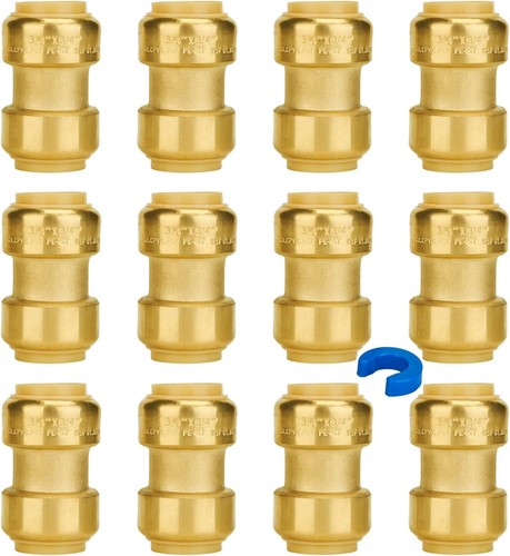 1/2" Push-to-Connect Plumbing Fittings Set, Couplings Elbows Tees, 12 Pack