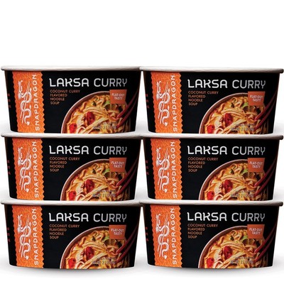 Snapdragon Laksa Curry Instant Noodle Bowls | 2.1 Ounce (Pack of 6), green 