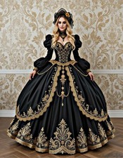 Black Gothic Medieval Evening Dress Historical Ball Victorian Fantasy Fairy Dres