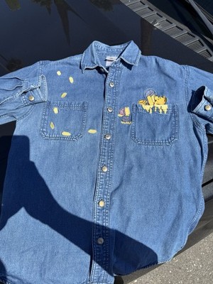 Vintage 90s Denim Button Up Winnie The Pooh Disney Store Size Small Oversized