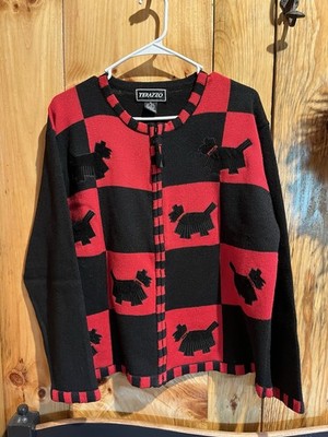 Terazzo Women's Red & Black Full Zip Cardigan W/Scotty Dogs Size